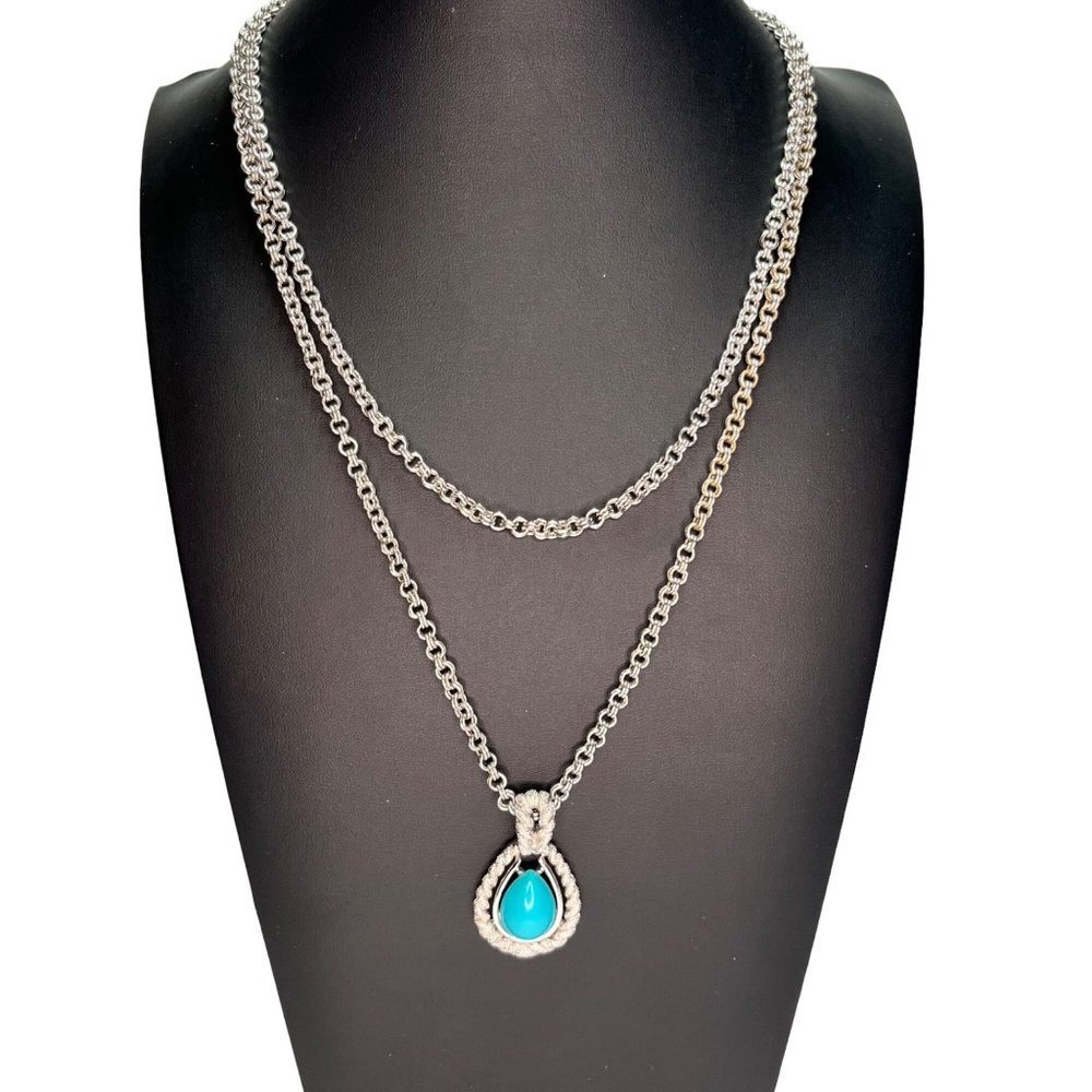 VTG AVON Silver Turquoise Pendant Necklace Costume Jewelry 19"